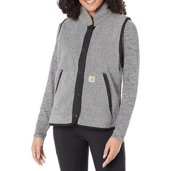 Carhartt OV4995 Women Sz M (8-10) Gray/Black Relaxed Fit Fleece Snap-Front Vest - Picture 12 of 13